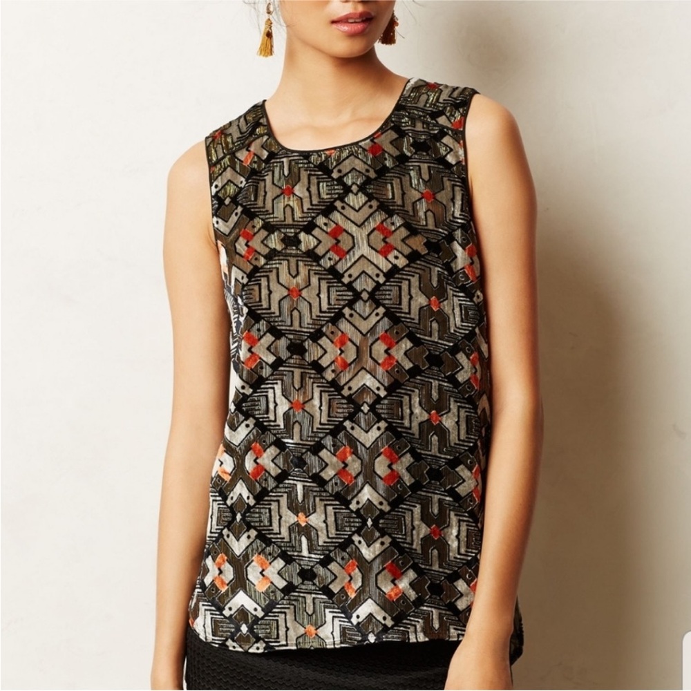Meadow Rue Anthropologie Velvet Inlay
Metallic Burnout Boho Tank XS